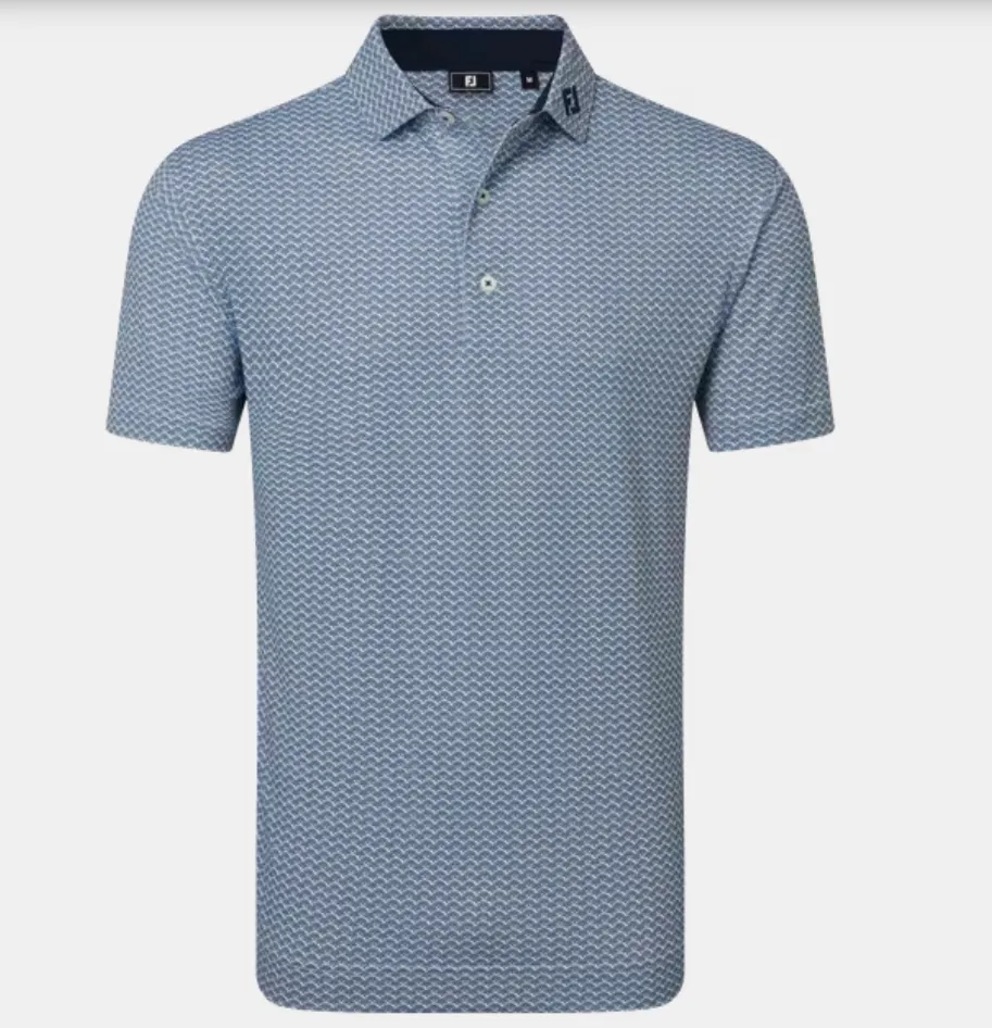 [39241-S] Footjoy Mens Golf Shirt | EU Scallop | Geo Pique | Navy (S)