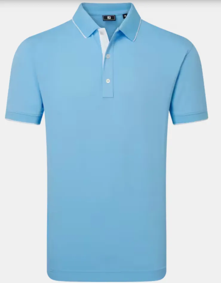 Footjoy Mens Golf Shirt | EU Wordmark Pique | Blue Reef