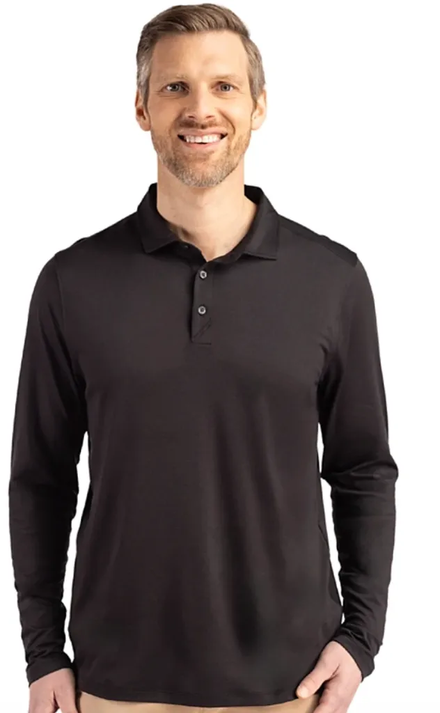 [2712909G-01] Cutter and Buck Mens Golf Long Sleeve Shirt | Coastline Eco | Black (S)