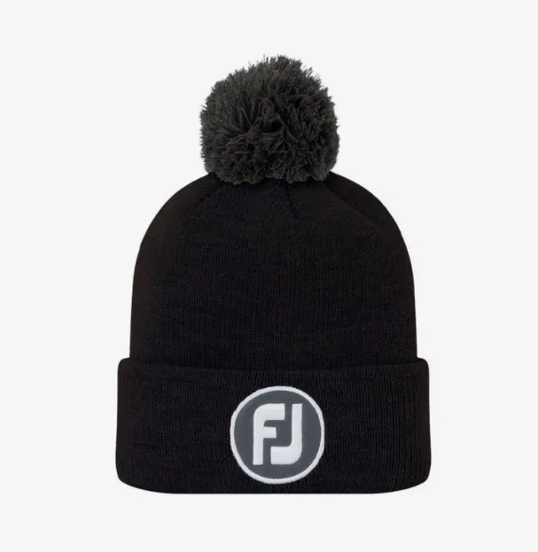 [TH22WTPE-01] Footjoy Mens Golf Beanie | Tour Pom Pom | Black-White