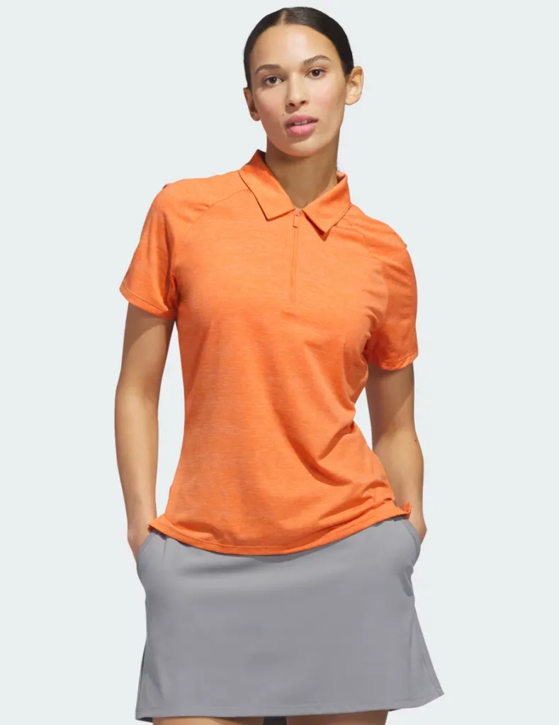 [KC5118-S] Adidas Womens Golf Shirt | Ultimate365 Heathered Twistknit Polo | Orange (S)