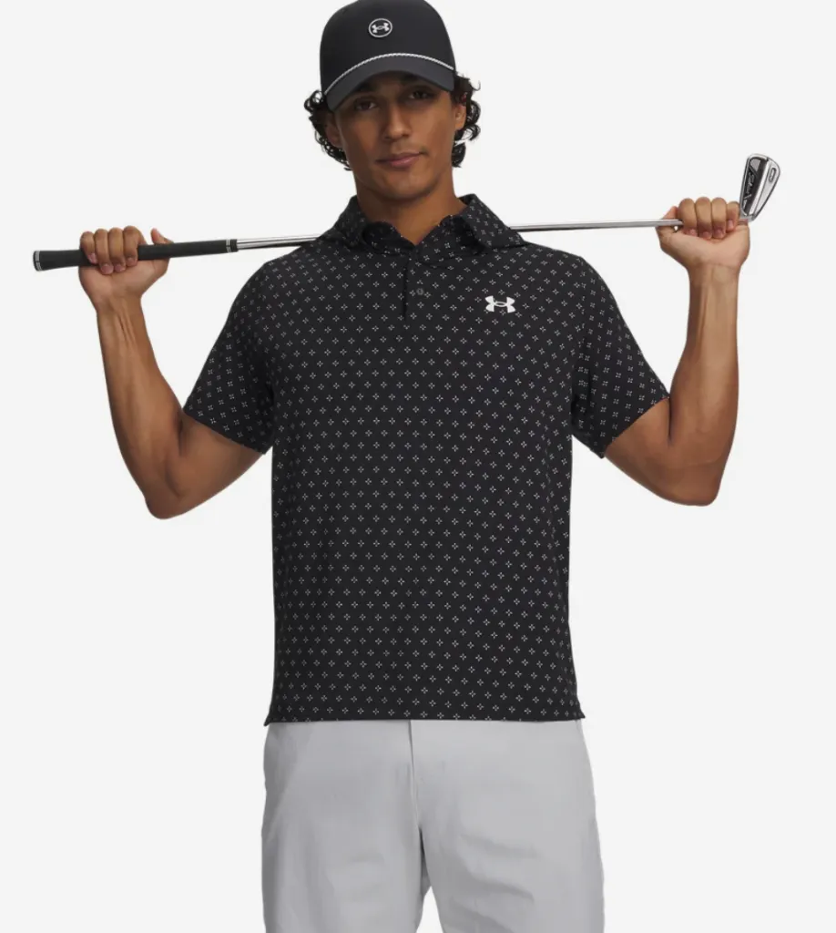 Under Armour Mens Golf Polo | Playoff 3.0 Printed Polo | Black