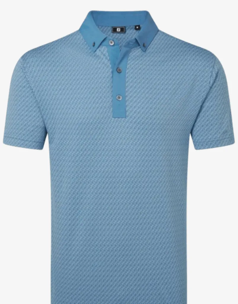 [39256-S] Footjoy Mens Golf Shirt | EU Star Geo Jacquard | Coastal Blue (S)