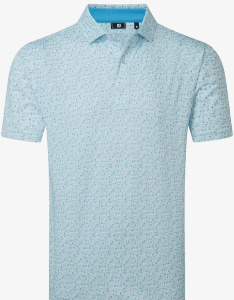 Footjoy Mens Golf Shirt | EU Meadow Print Lisle | Blue-Sea Glass