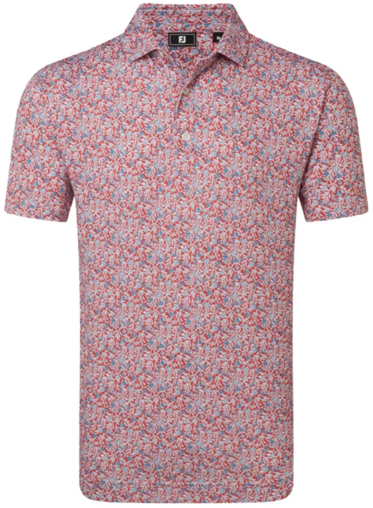 [39235-S] Footjoy Mens Golf Shirt | EU Meadow Print Lisle | Nantucket Red-Chambray Blue (S)