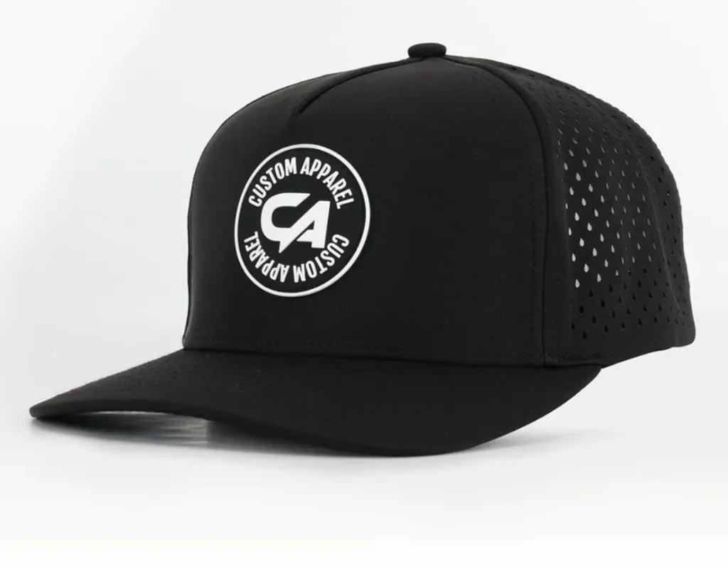 [HOS-3144] Custom Apparel Performance Peak Caps | Round Badge | Black