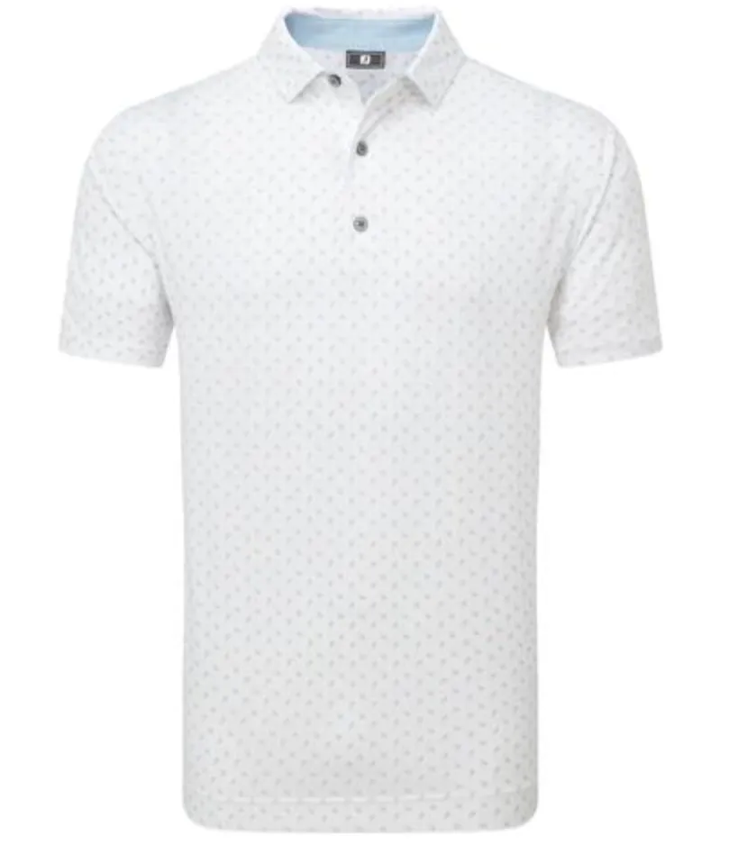 FootJoy Mens Golf Shirt | EU Foulard Lisle | Flower Bud-White