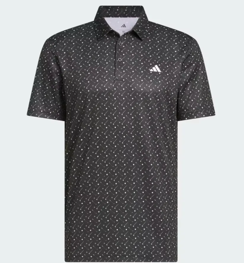 Adidas Mens Golf Shirt | Performance Print Polo | Black