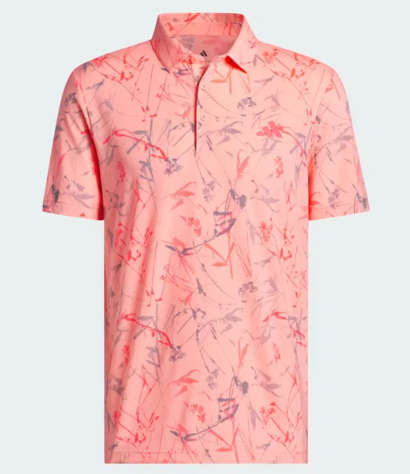 Adidas Mens Golf Shirt | Ultimate Mesh Beach Print Polo | Pink