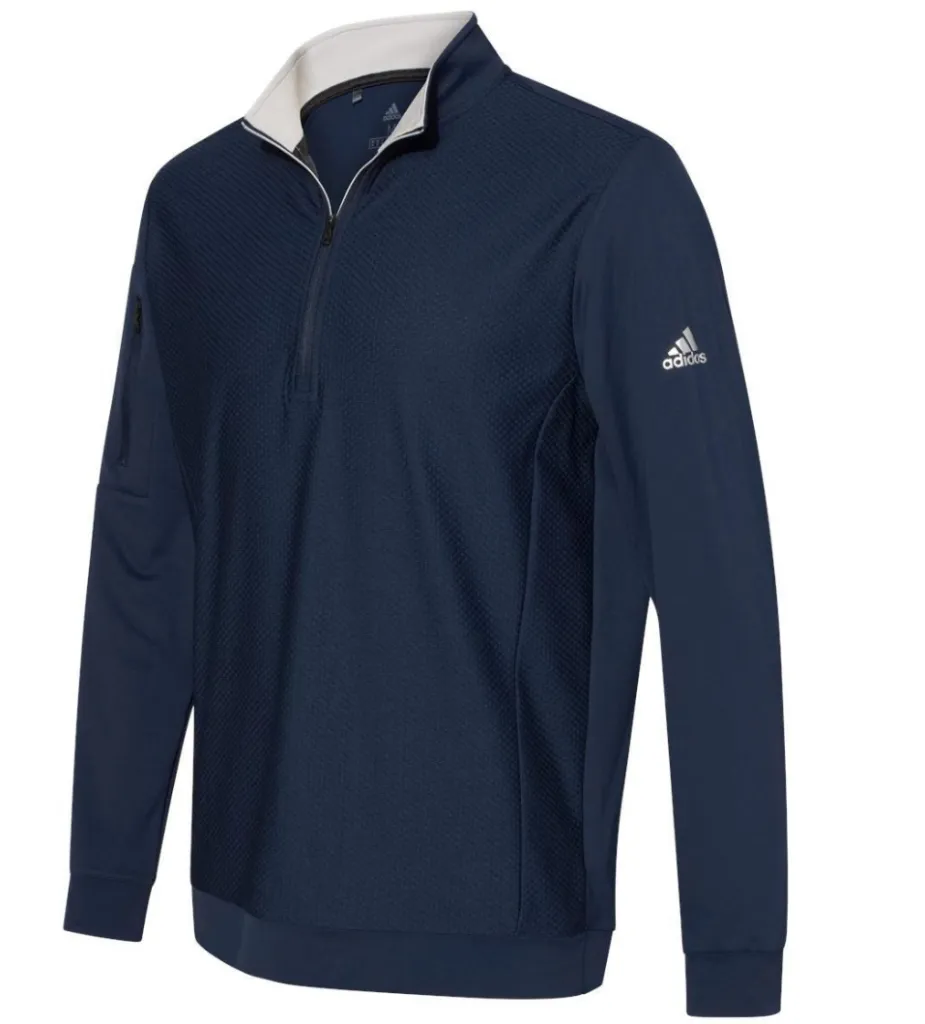 Adidas Mens Golf Jacket | Performance Textured Quarter Zip | Navy