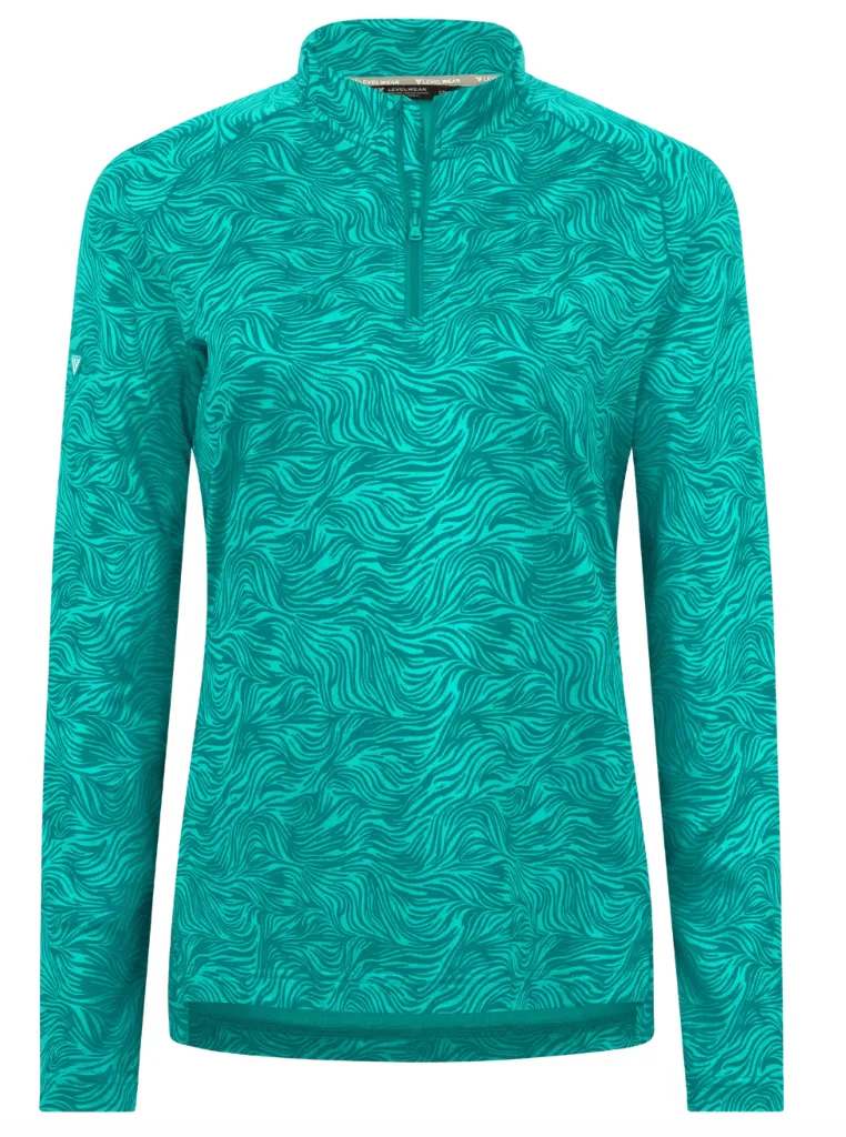 [LW-BL18L-C-SM] Levelwear Womens Golf Shirt | Long Sleeve Quarter Zip | Coral | Teal (S)