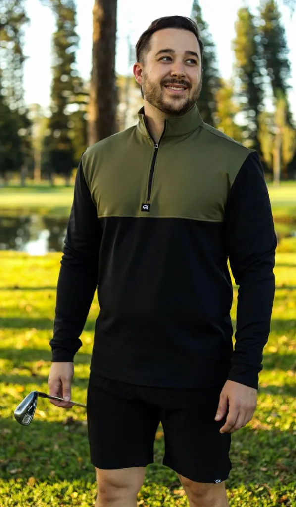 Custom Apparel Mens Golf Jersey | Thermal | Olive-Black