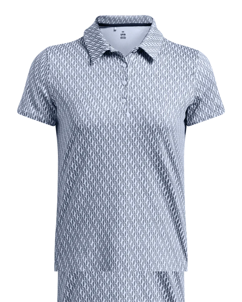 [1387148464S] Under Armour Womens Golf Shirt | Playoff 3.0 Printed | Blue (S)