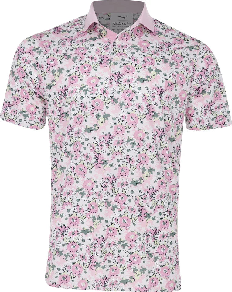 Puma Mens Golf Shirt | Spring Florals Polo | Pale Pink