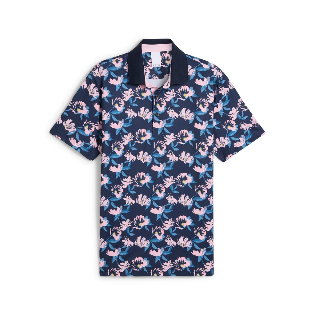 Puma Mens Golf Shirt | Spring Florals Polo | Deep Navy - Pale Pink