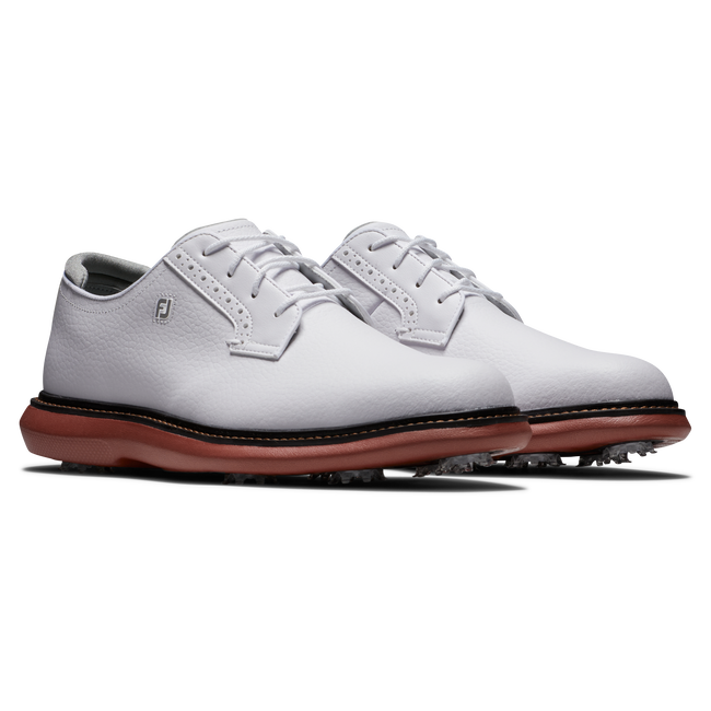 [57946085M] Footjoy Mens Golf Shoes | Traditions Blucher | White-Brick 30 (UK7.5)